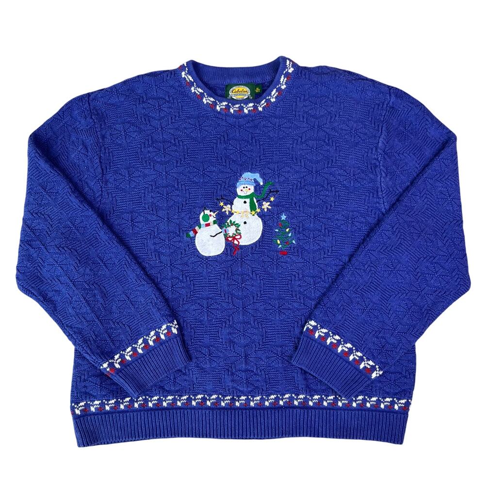 Women's Vintage Cabela's Snowman Holiday Christmas Pullover Sweater (Sz XL)